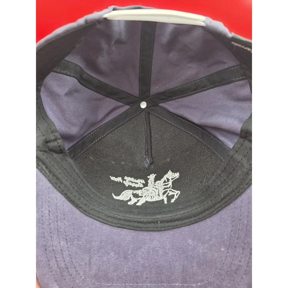 Snapback Hat Western Supply Prov. Cowboy On Horse White Rope On Blue Hat Capture